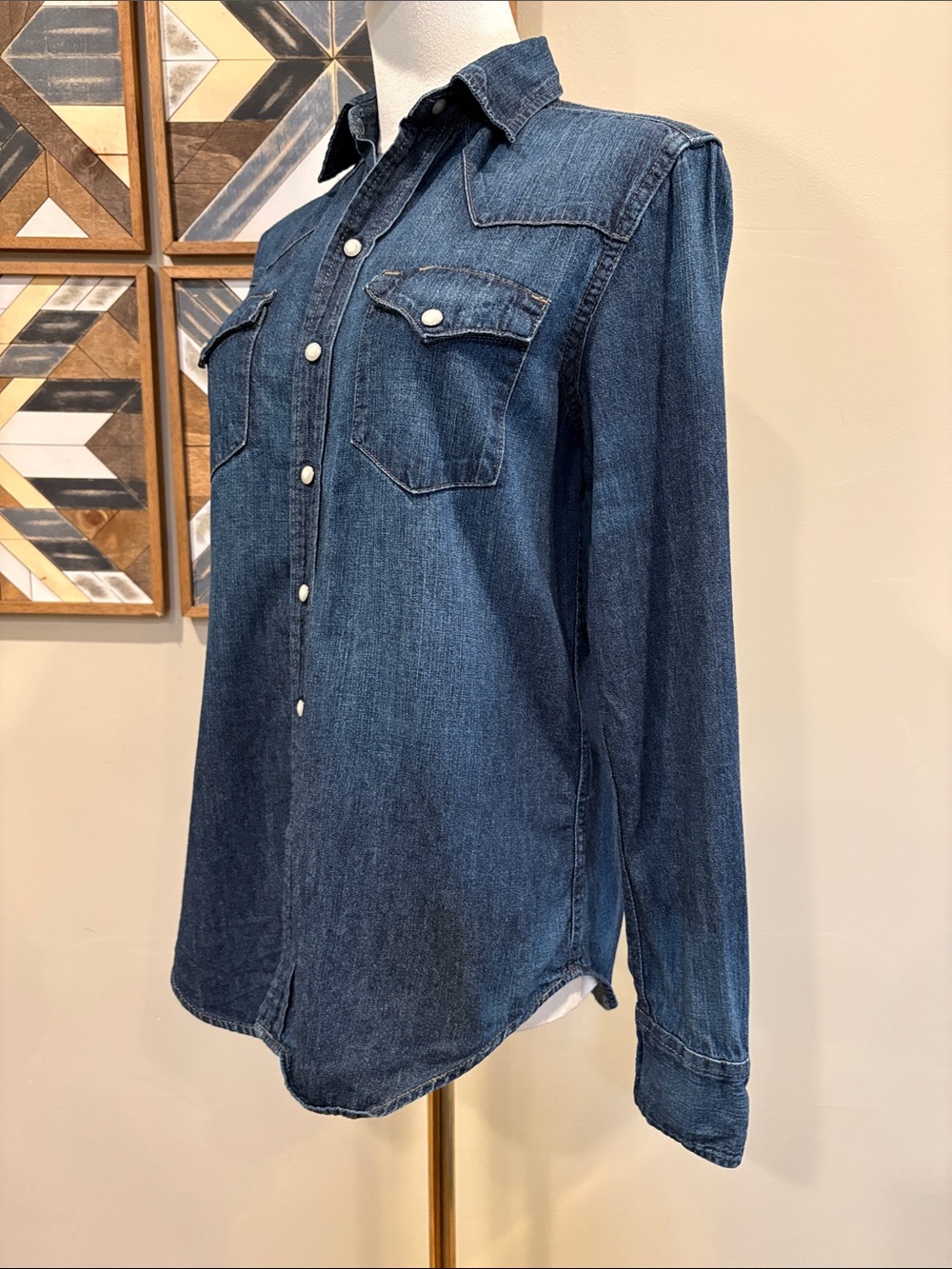 Vintage Ralph Lauren Sport Indigo Denim Pearl Snap Western Top size 4 - Picture 4 of 11